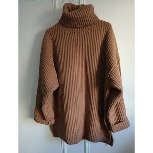 Acne studio womens xl THICK CHUNKY FISHERMAN tan sweater turtleneck drop sleeve